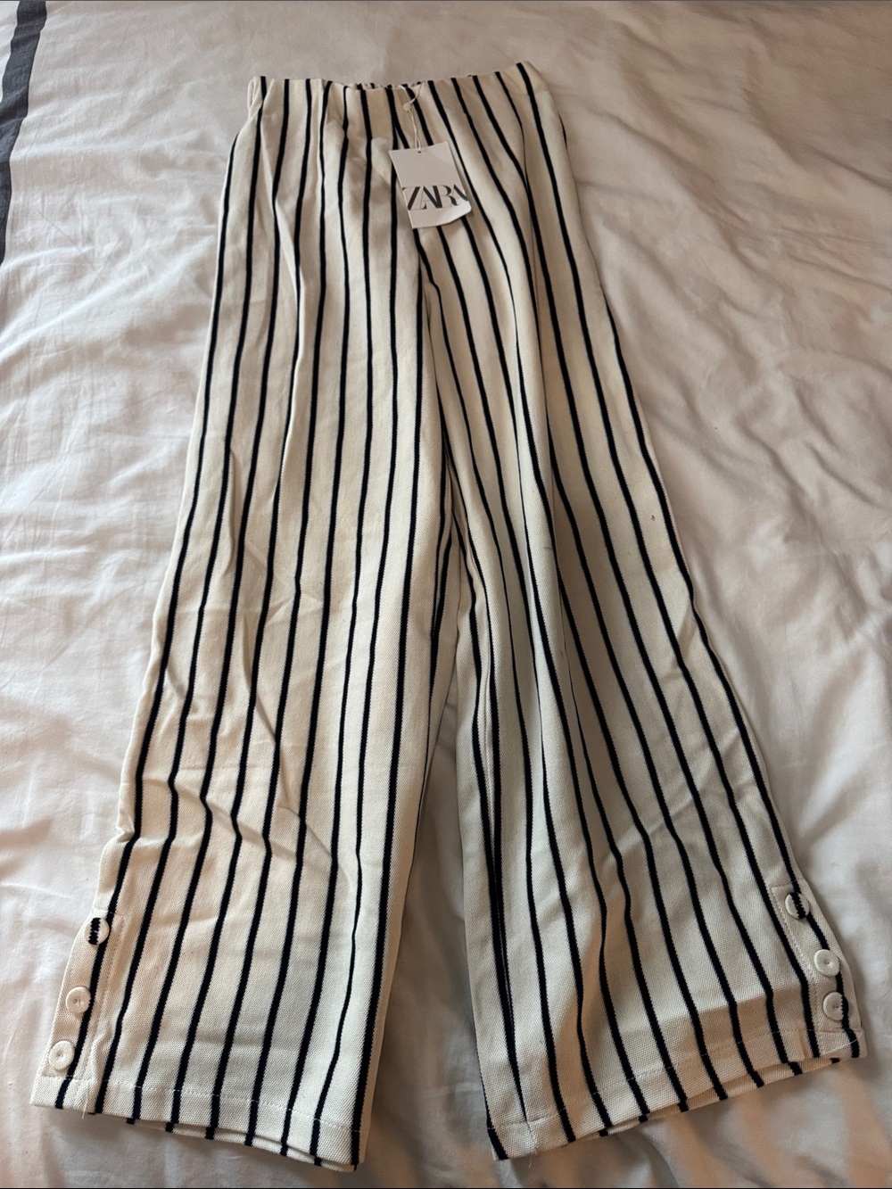 Zara Cream Pants with Black Vertical Stripes